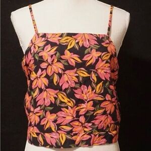 NWT KENSIE Tropical Floral Coral Spaghetti Strap Cropped Top - MEDIUM